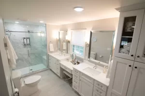 Modern bathroom remodeling in Ozark, MO with custom vanity and shower design
